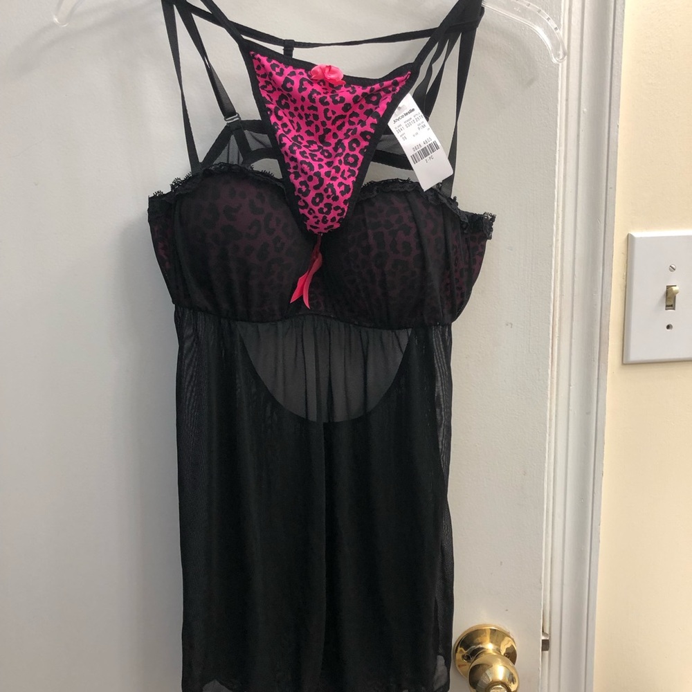 Black and Pink Leopard Nighty With Matching Panty